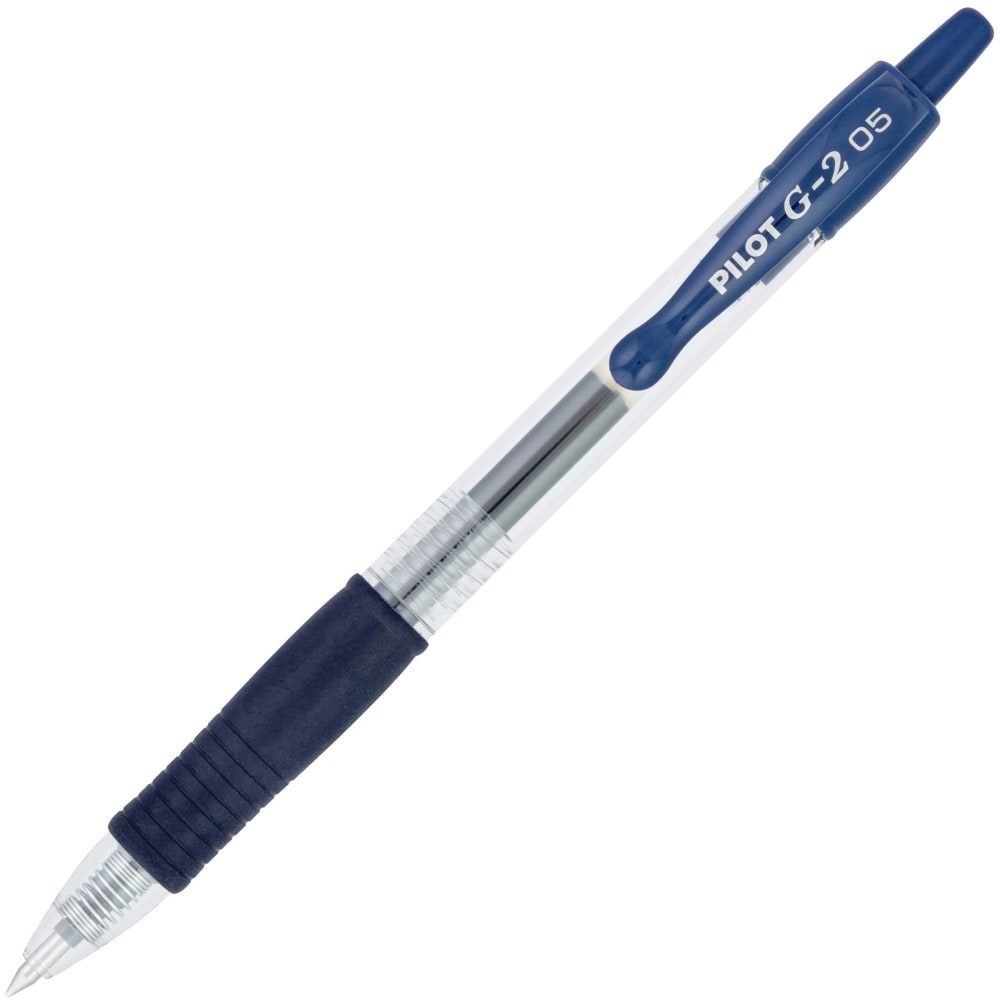 G2 Retractable Gel Pens, Pack Of 12, Fine Point, 0.5 mm, Clear Barrel, Blue Ink