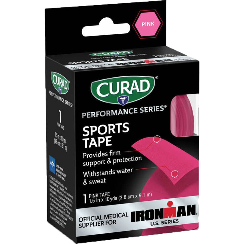 CURAD IRONMAN Performance Series Sports Tape, 1-1/2in x 10 Yd, Pink