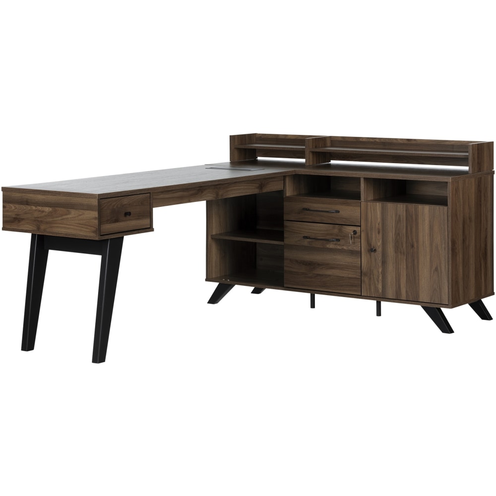 South Shore Helsy 78inW L-Shaped Computer Desk, Natural Walnut