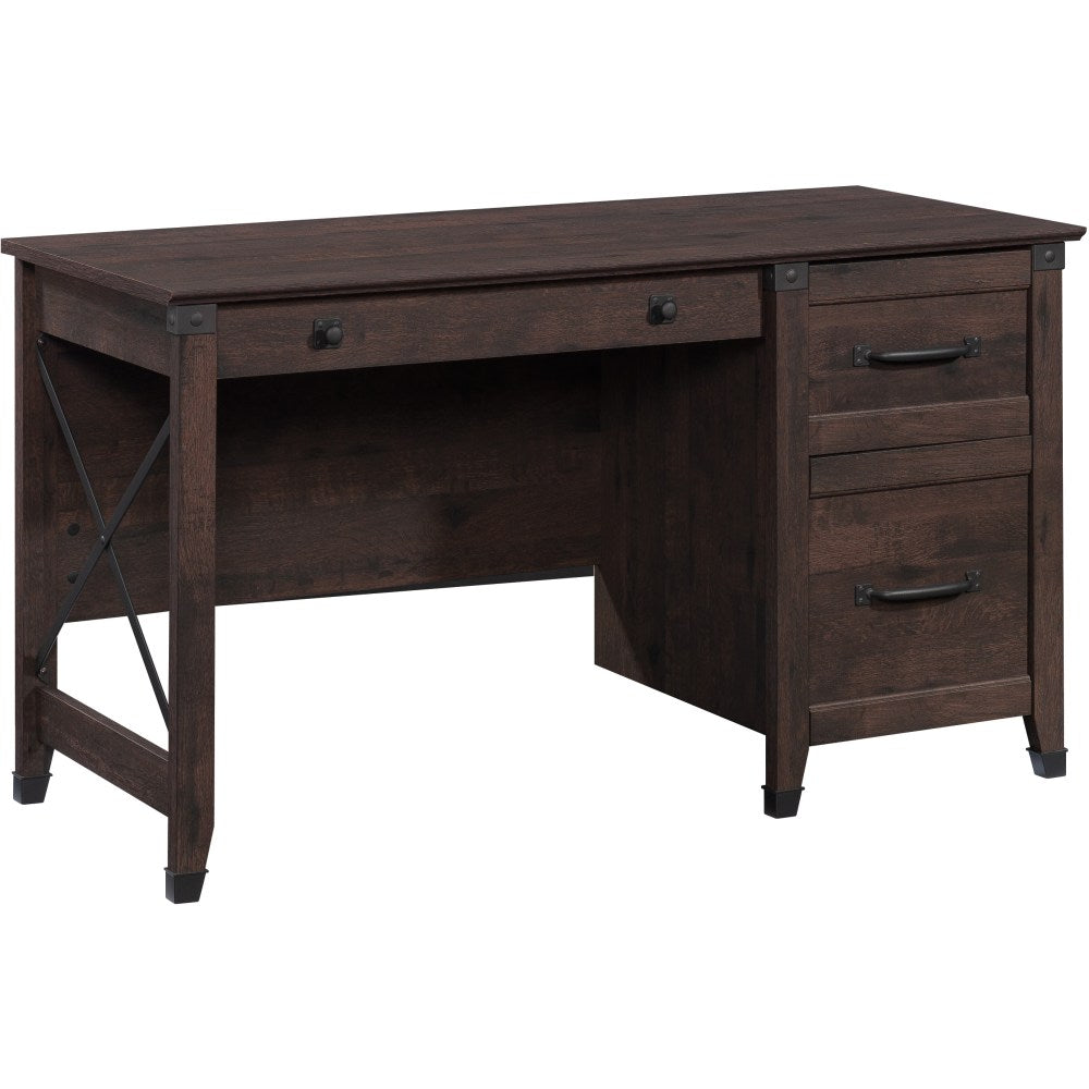 Sauder Carson Forge 54inW Single Pedestal Computer Desk, Coffee Oak