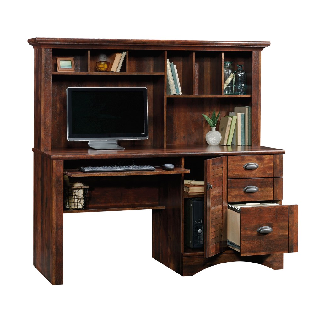 Sauder Harbor View 63inW Computer Desk With Hutch, Curado Cherry