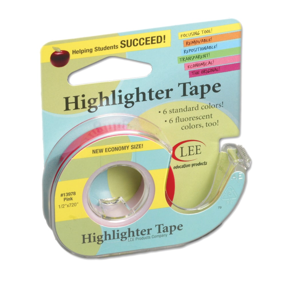 Lee Products Removable Highlighter Tape, 0.5in x 20ft, Pink, Pack Of 6