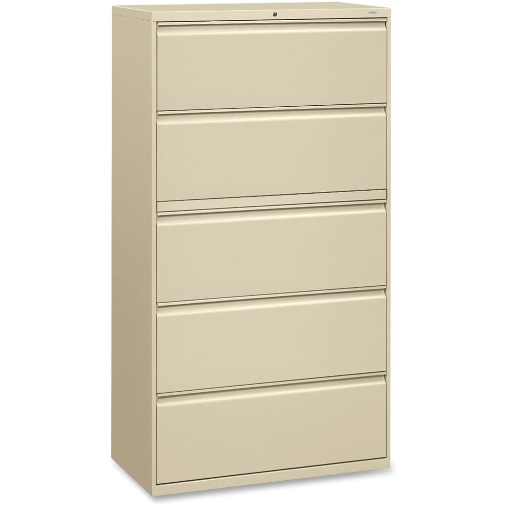 HON 36inW x 19-1/4inD Lateral 5-Drawer File Cabinet With Lock, Putty