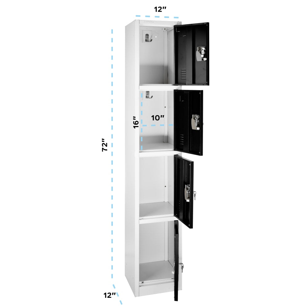 Alpine AdirOffice 4-Tier Steel Locker, 72inH x 12inW x 12inD, Black