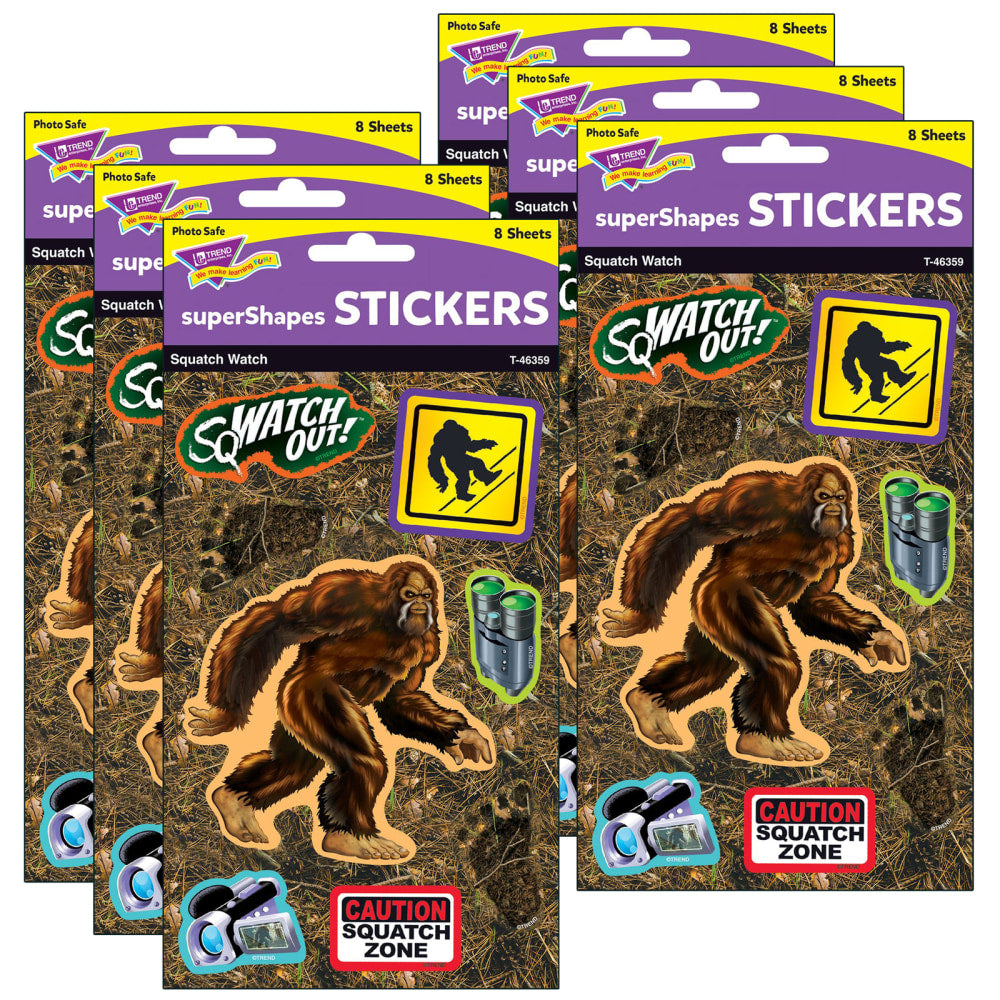 Trend superShapes Stickers, Squatch Watch, 64 Stickers Per Pack, Set Of 6 Packs