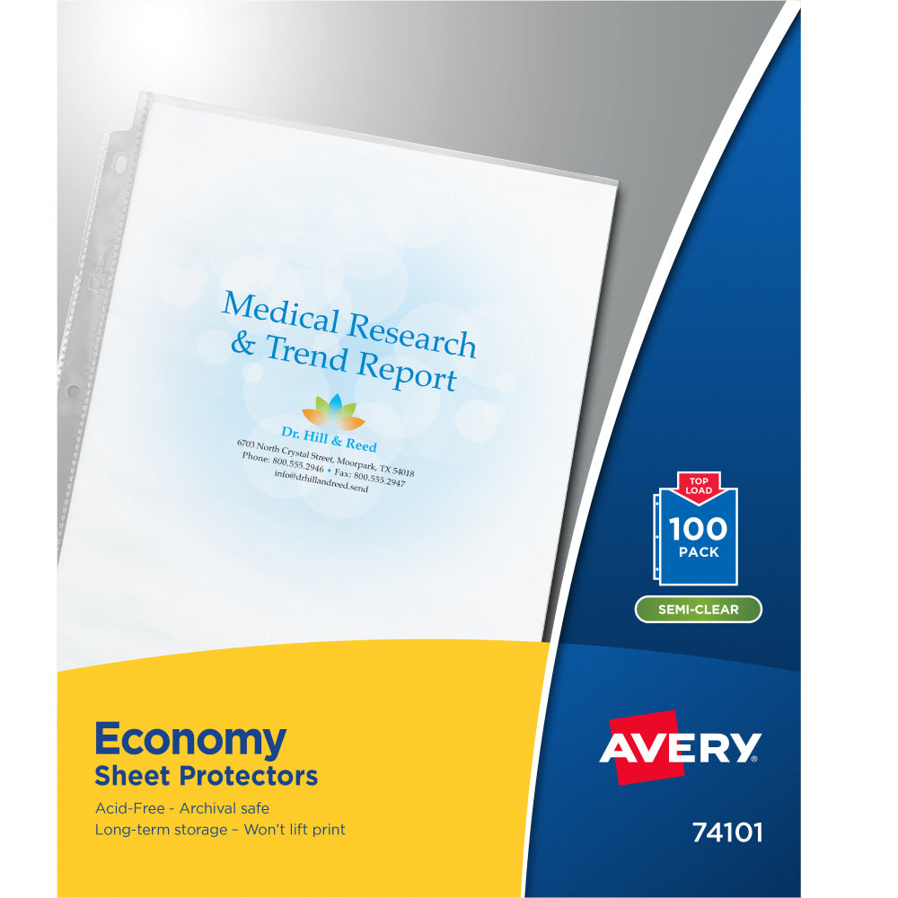 Avery Economy Weight Sheet Protectors, 8 1/2in x 11in, Top Loading, Semi-Clear, Pack Of 100