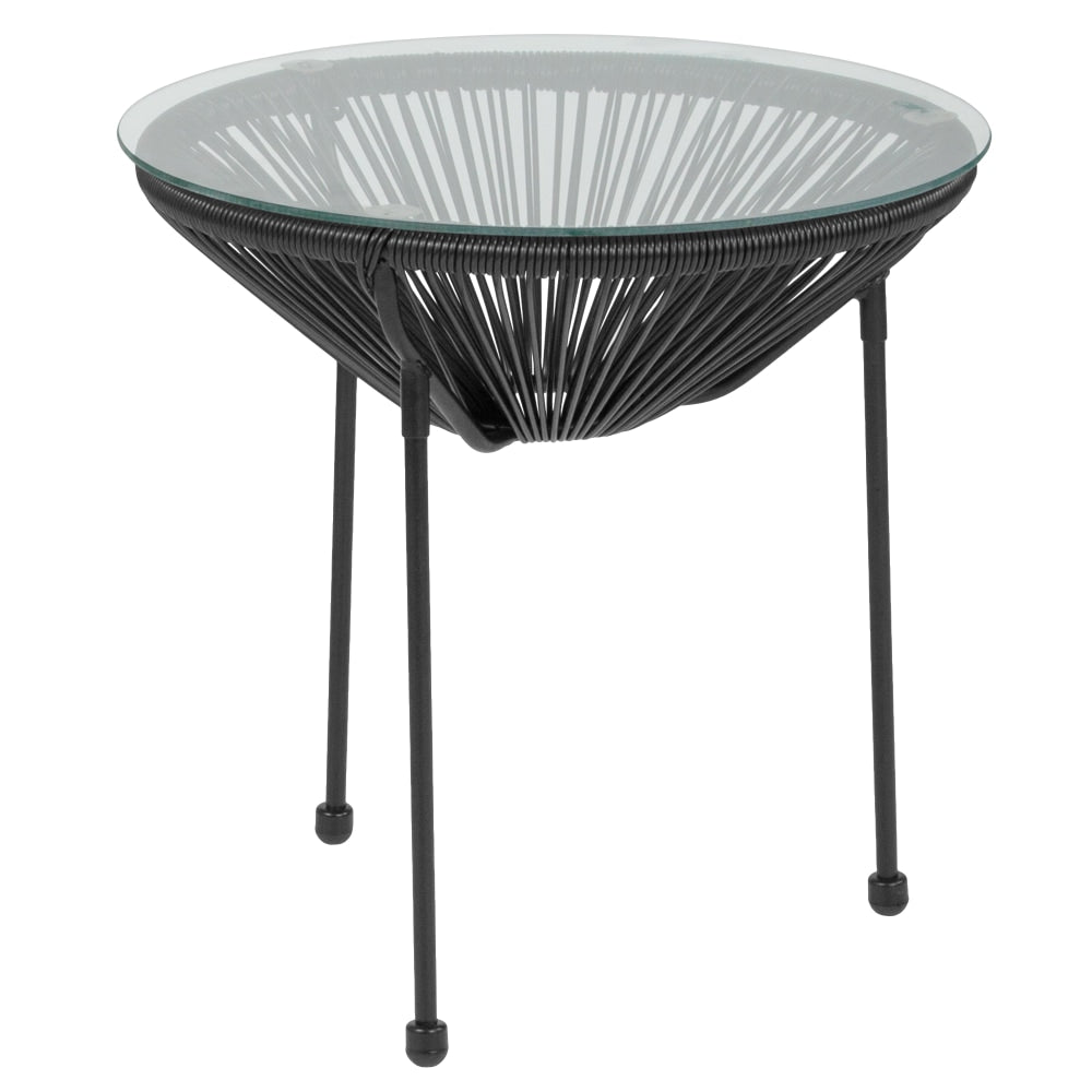 Flash Furniture Rattan Bungee Table With Glass Top, Black