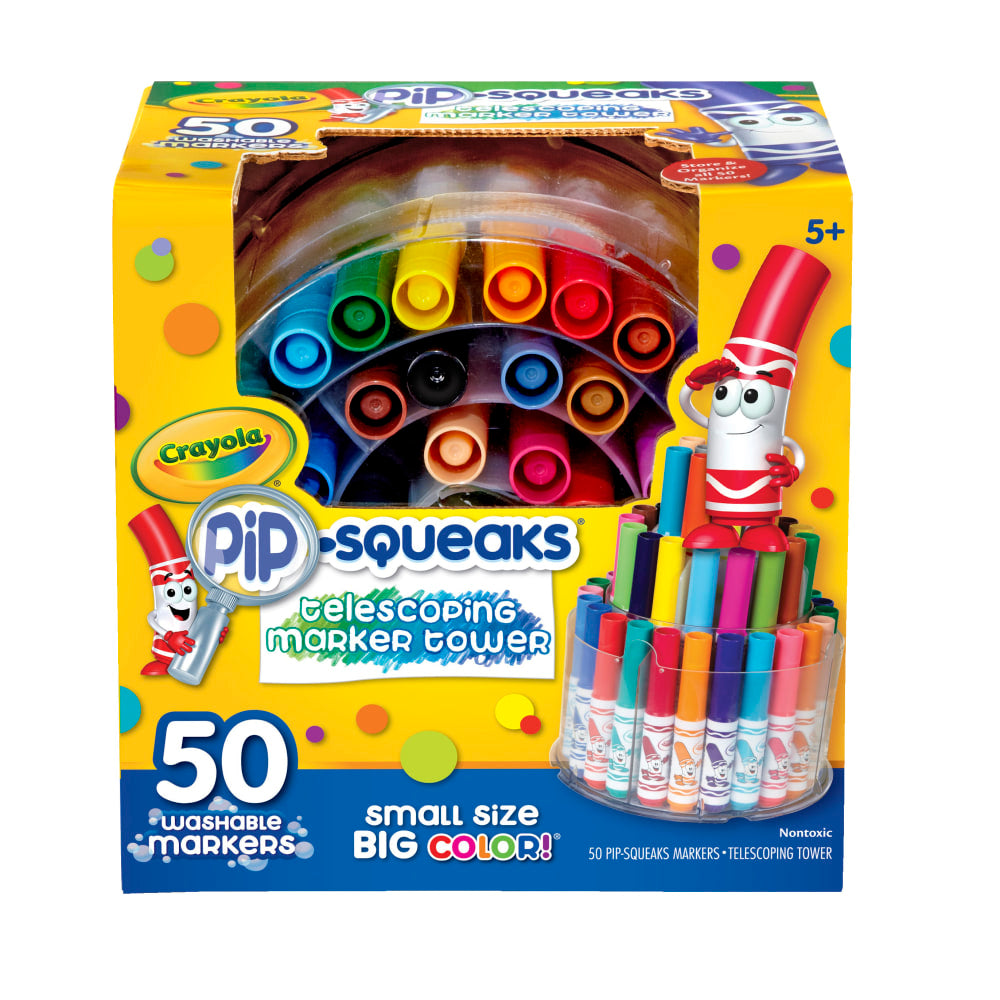 Crayola Pip-Squeaks Markers With Tower Storage Case, Assorted Colors, Pack Of 50