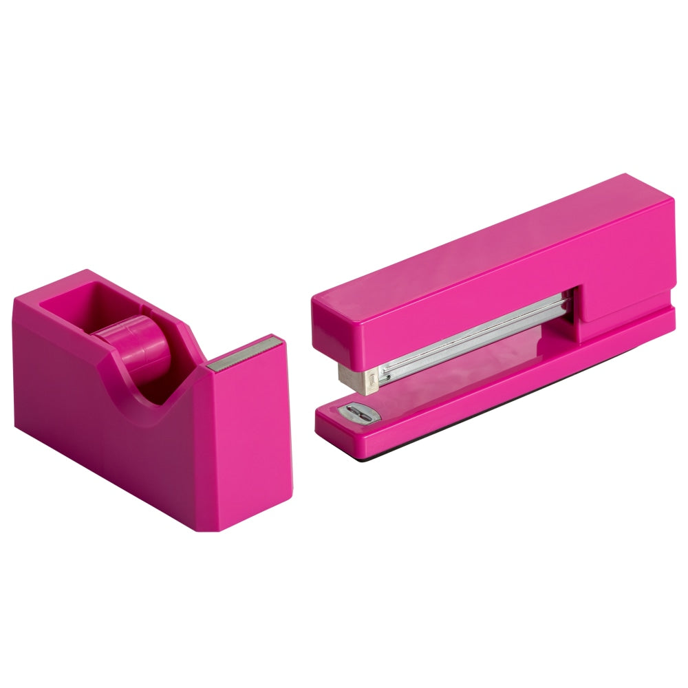 JAM Paper 2-Piece Office And Desk Set, 1 Stapler & 1 Tape Dispenser, Fuchsia