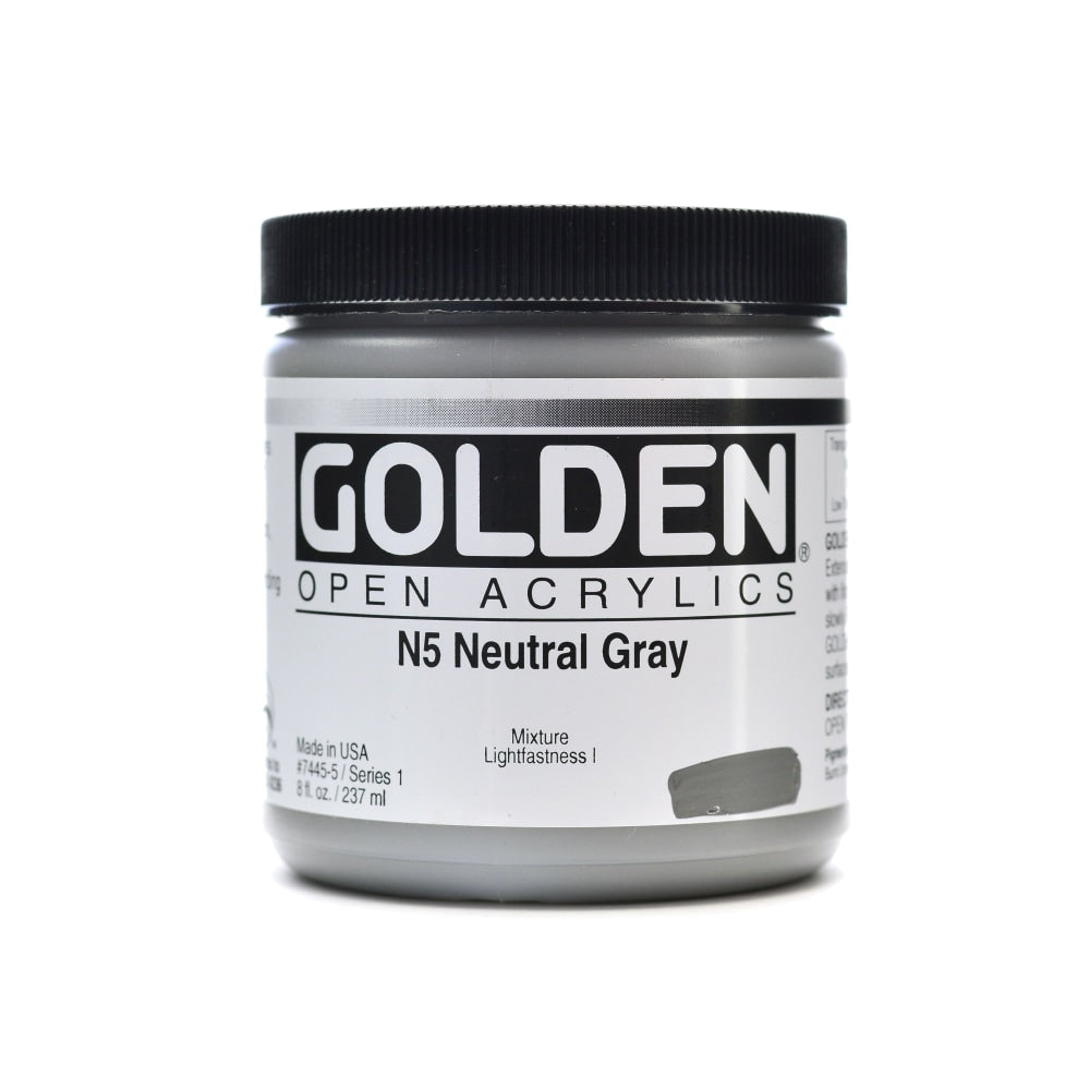 Golden OPEN Acrylic Paint, 8 Oz Jar, Neutral Gray N5