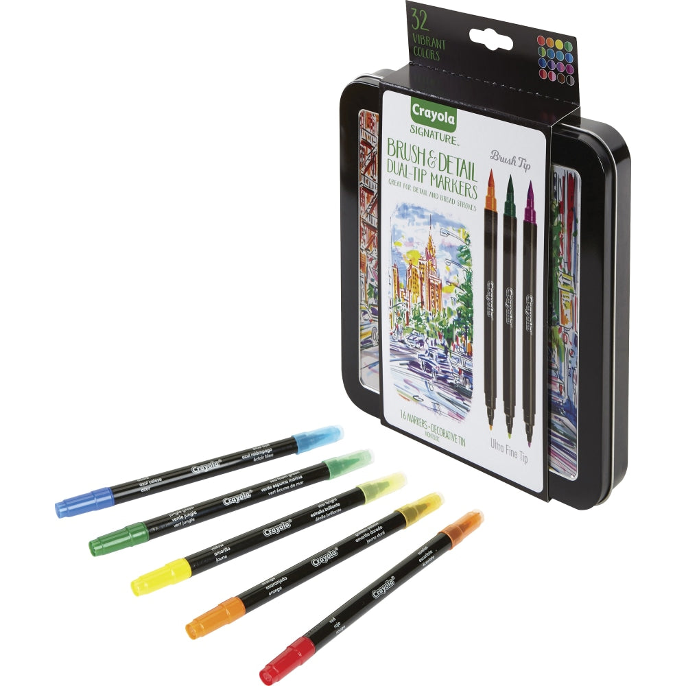 Crayola Brush & Detail Dual Tip Markers - Ultra Fine Marker Point - Brush Marker Point Style - 16 / Set