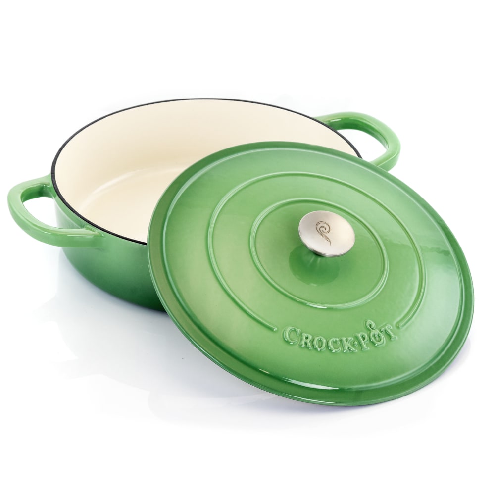 Crock-Pot Artisan 2-Piece Enameled Cast Iron Braiser Pan, 5 Quart, Pistachio Green