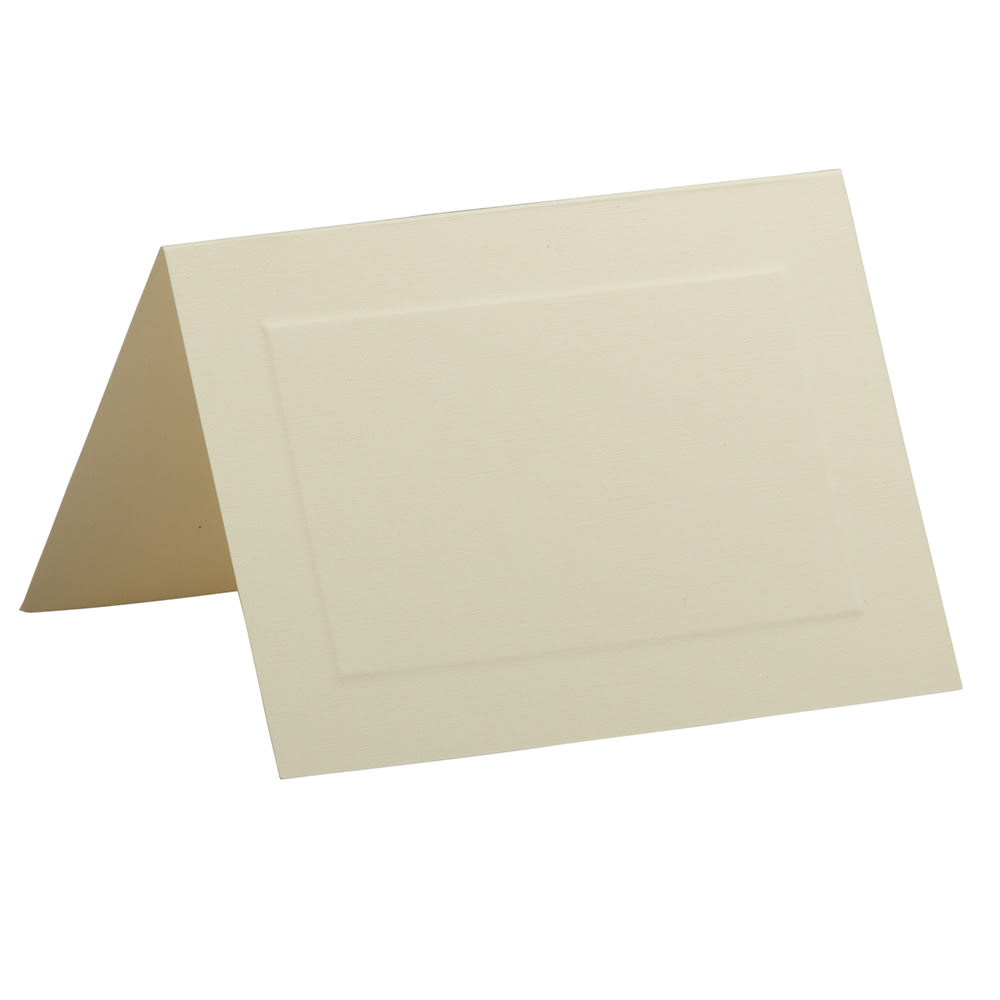 JAM Paper Blank Cards, 3 1/2in x 4 7/8in, Fold-Over, With Panel Border, Ivory Linen, Pack Of 100