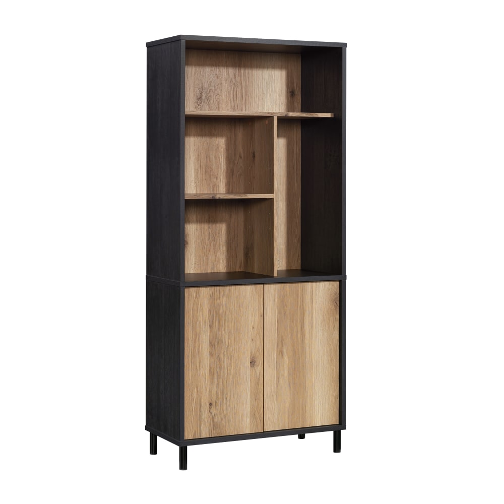 Sauder Acadia Way 70inH 5-Shelf Vertical Library Bookcase, Raven Oak/Timber Oak