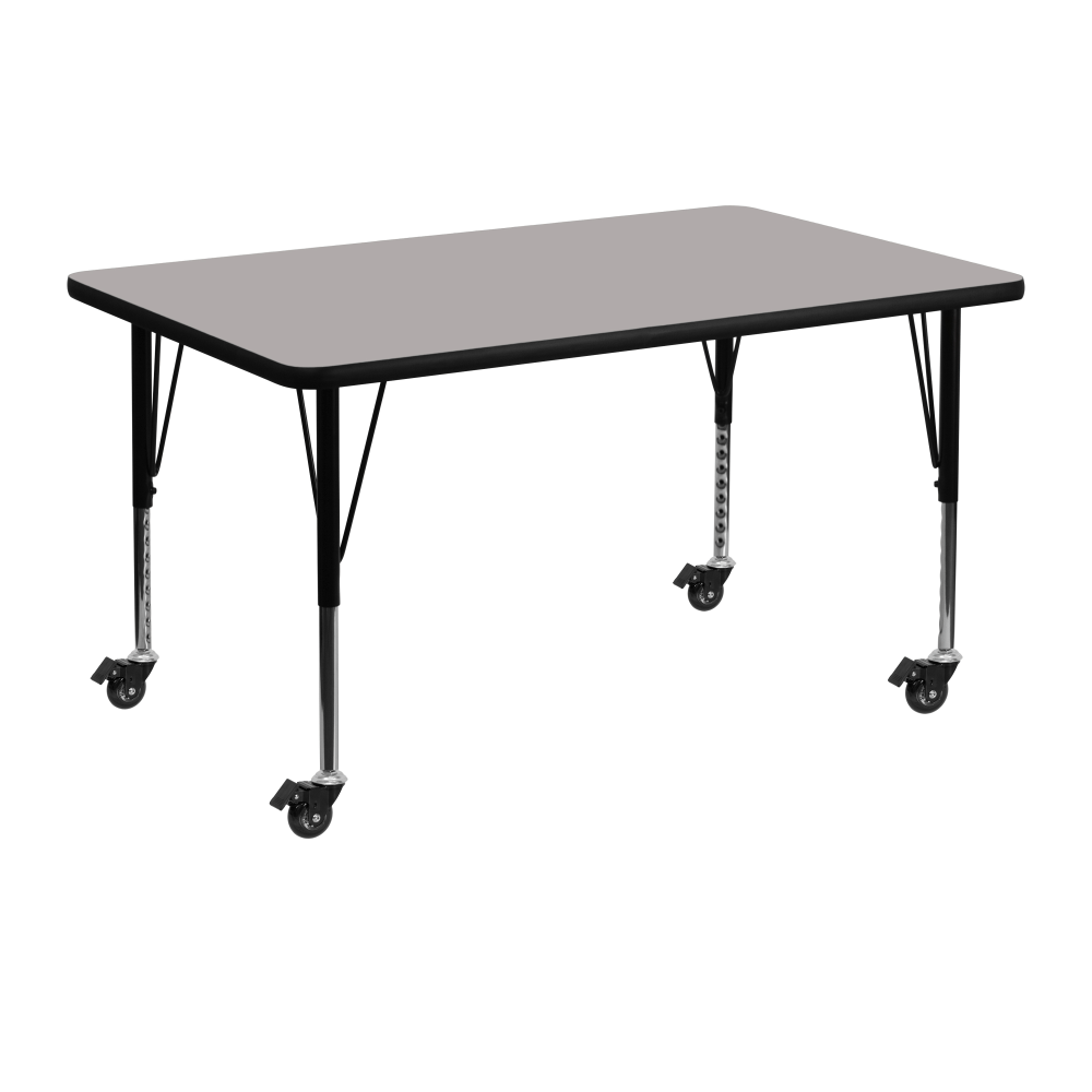 Flash Furniture Mobile Rectangular HP Laminate Activity Table With Height-Adjustable Short Legs, 25-1/2inH x 30inW x 48inD, Gray