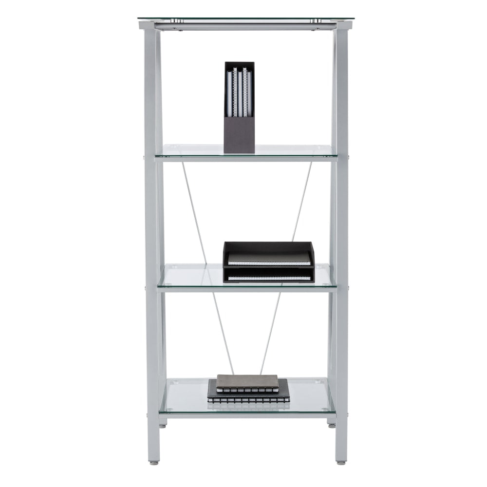 Realspace Vista 60inH 4-Shelf Glass/Metal Bookcase, Clear/Silver