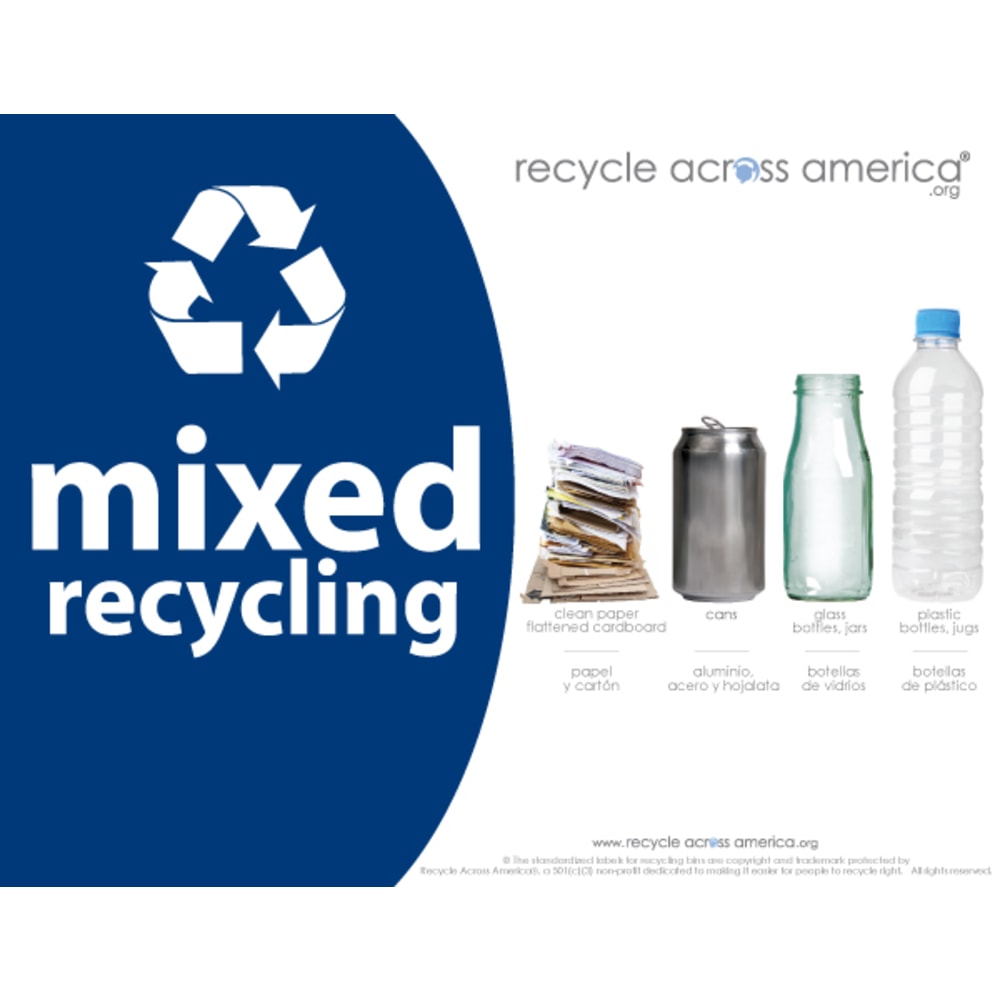 Recycle Across America Mixed Standardized Recycling Labels, MXD-8511, 8 1/2in x 11in, Navy Blue