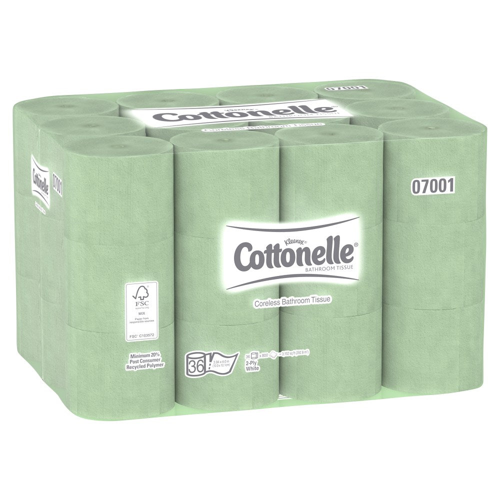 Kleenex Cottonelle Coreless 2-Ply Toilet Paper, 800 Sheets Per Roll, Pack Of 36 Rolls