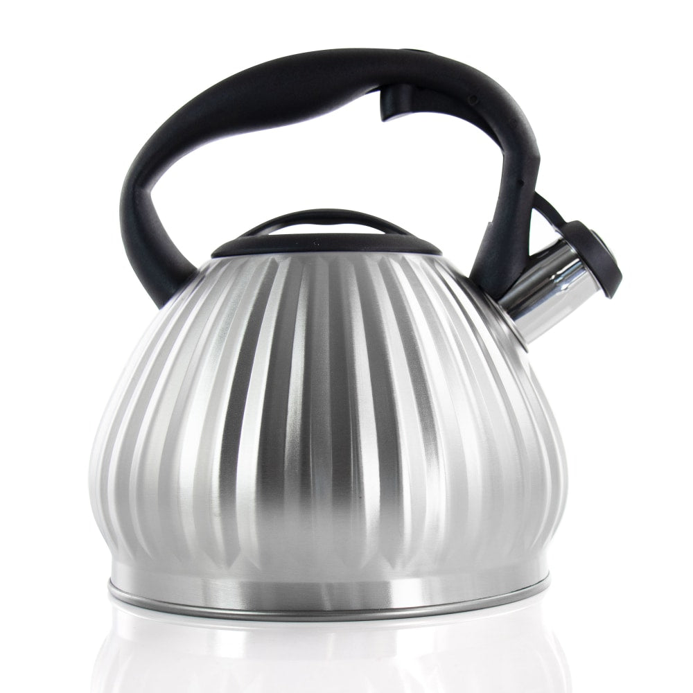 Mr. Coffee Donato Stainless Steel Round Whistling Tea Kettle, 2.5 Qt, Brushed Silver