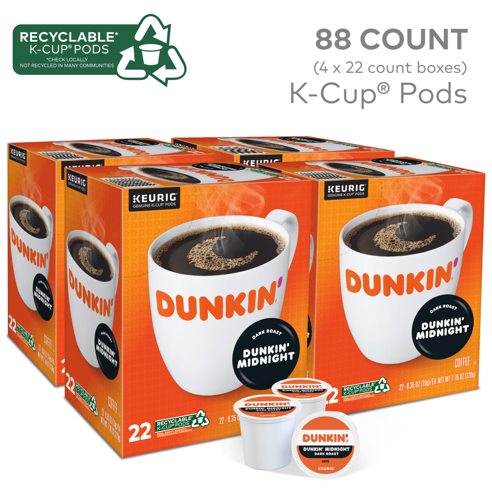 Dunkin Donuts Single-Serve Coffee K-Cup Pods, Dark Roast, Case Of 88 K-Cup Pods