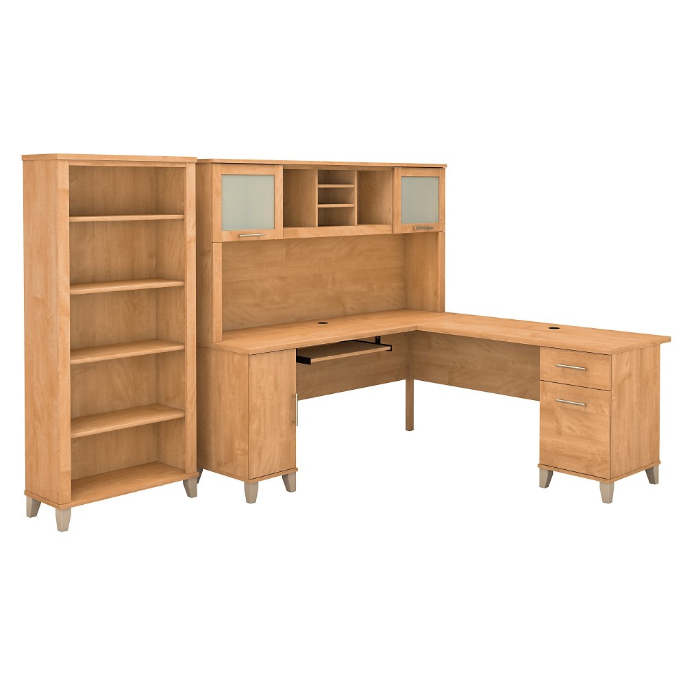 Bush Furniture Somerset L Shaped Desk With Hutch And 5 Shelf Bookcase, 72inW, Maple Cross, Standard Delivery