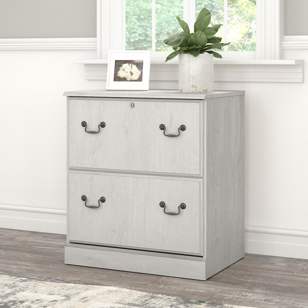 Bush Furniture Saratoga 26-6/7inW x 19-2/5inD Lateral 2-Drawer File Cabinet, Linen White Oak, Standard Delivery