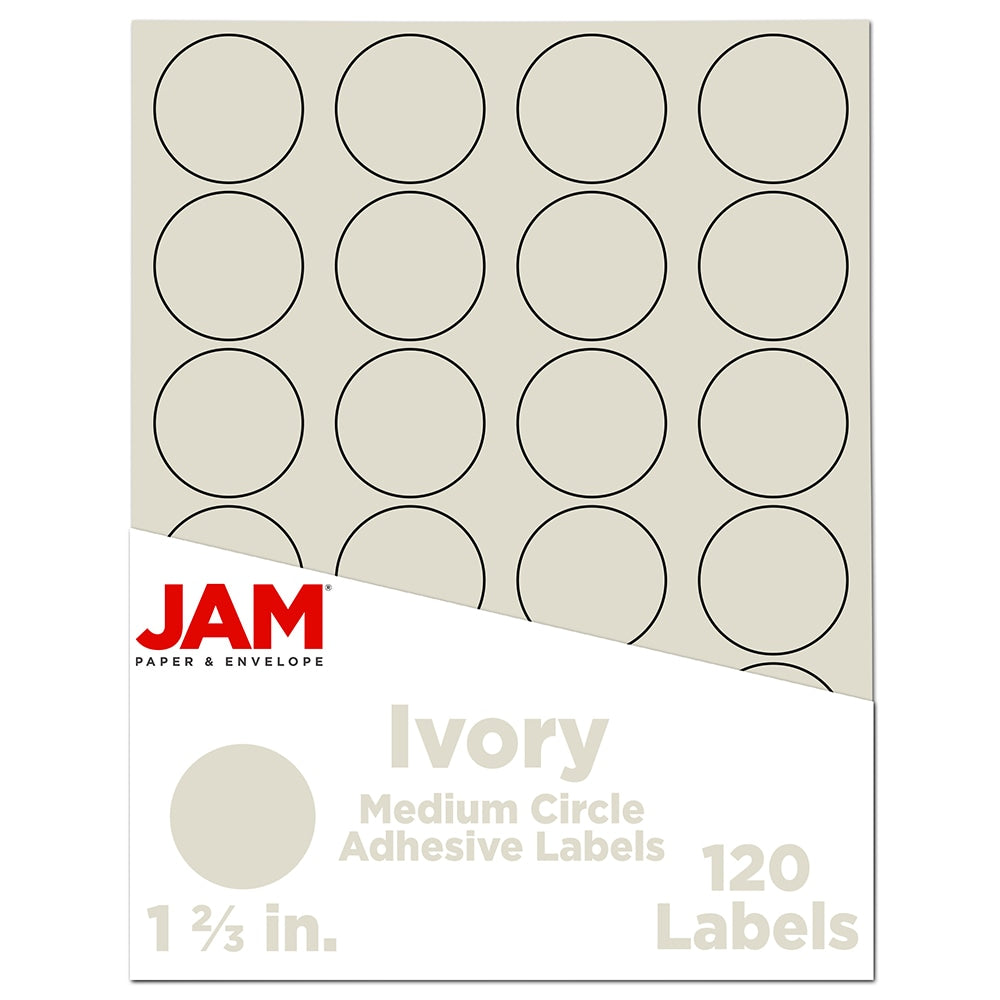 JAM Paper Circle Label Sticker Seals, 1 2/3in, Ivory, Pack Of 120