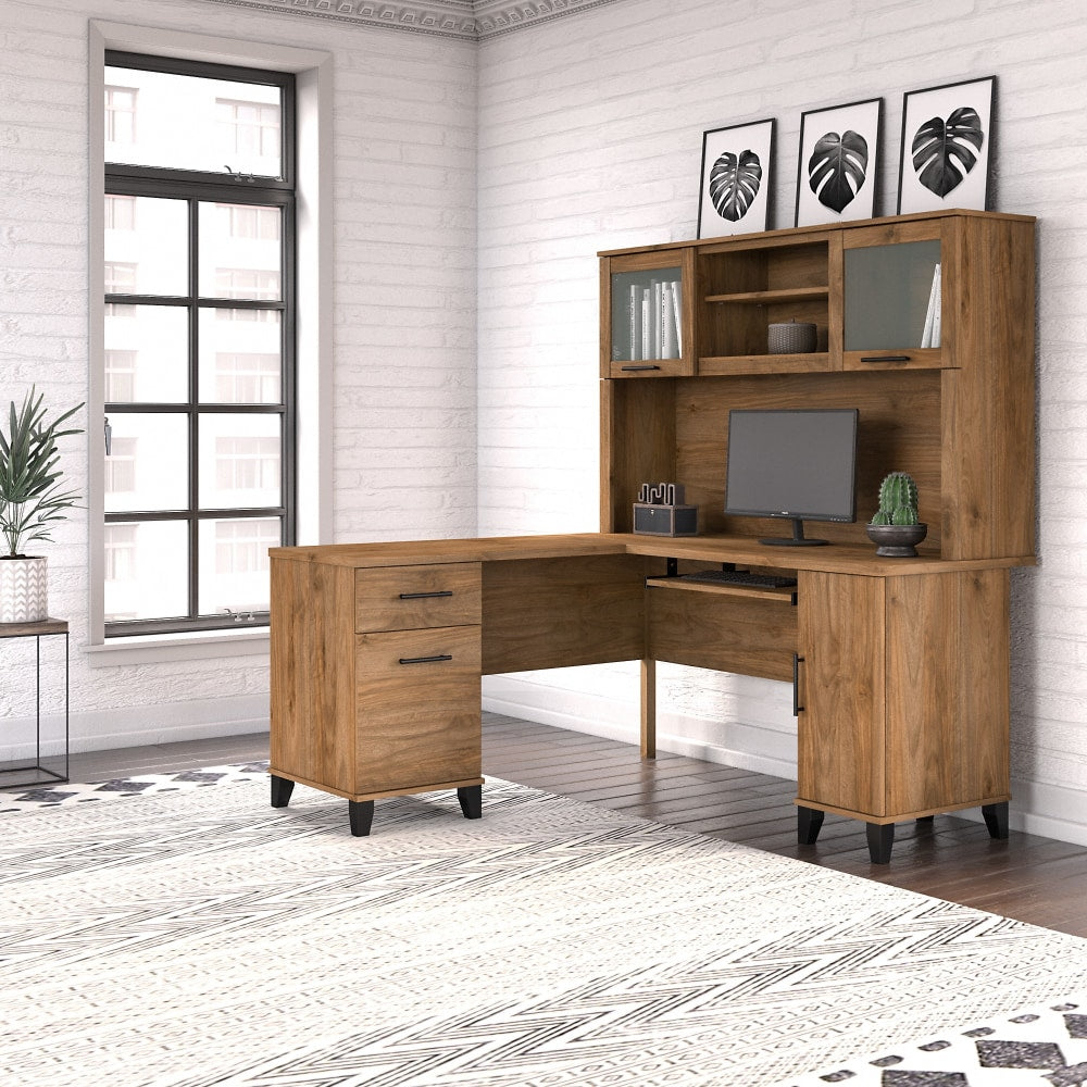 Bush Business Furniture Somerset 60inW L-Shaped Corner Desk With Hutch, Fresh Walnut, Standard Delivery