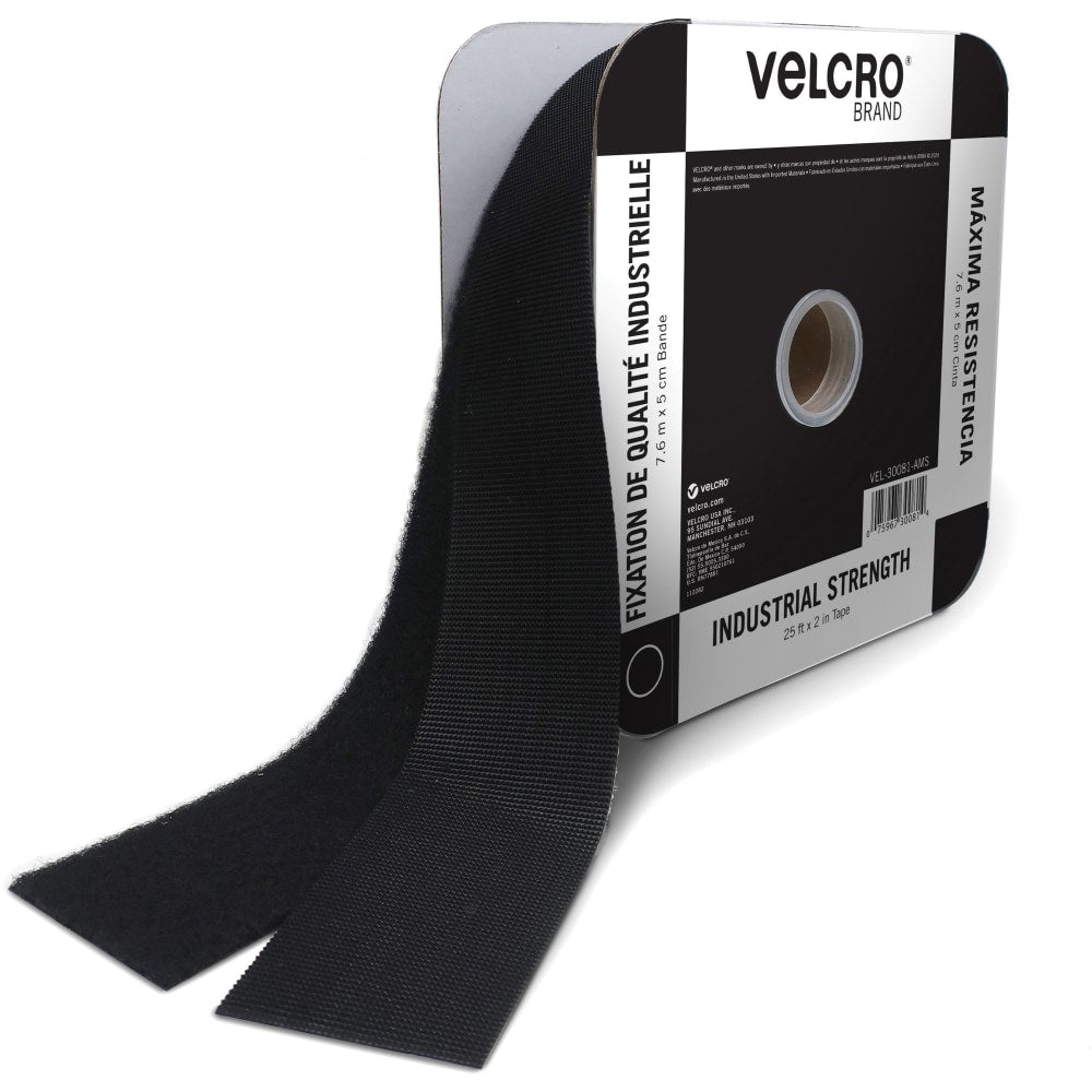 VELCRO Industrial Fastener Tape - 25 ft Length x 2in Width - 1 / Roll - Black