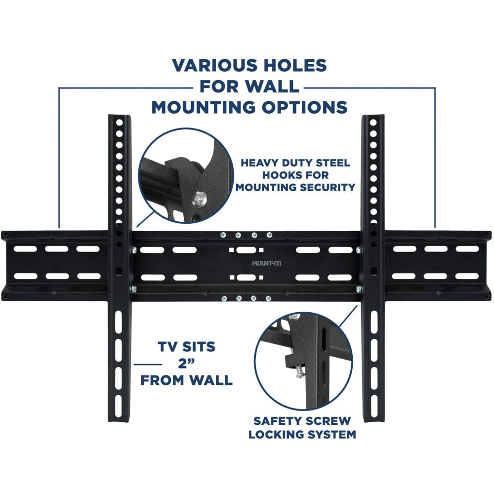 Mount-It! MI-3030XL Low-Profile Wall Mount For Screens 37 - 70in, 16-3/4inH x 26-5/8inW x 2inD, Black