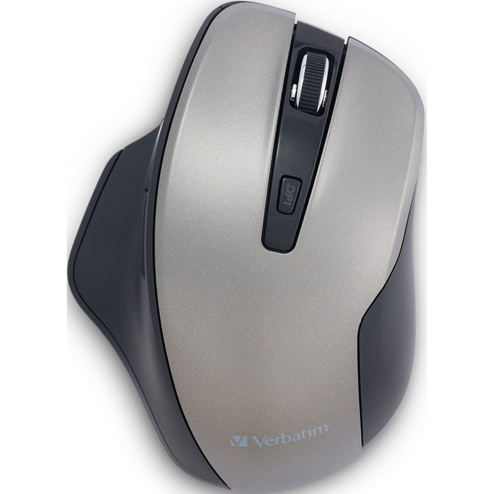 Verbatim Silent Ergonomic Wireless Blue LED Mouse - Graphite - Blue LED/Optical - Wireless - Radio Frequency - 2.40 GHz - Graphite - 1 Pack - USB - 1600 dpi - 6 Button(s)