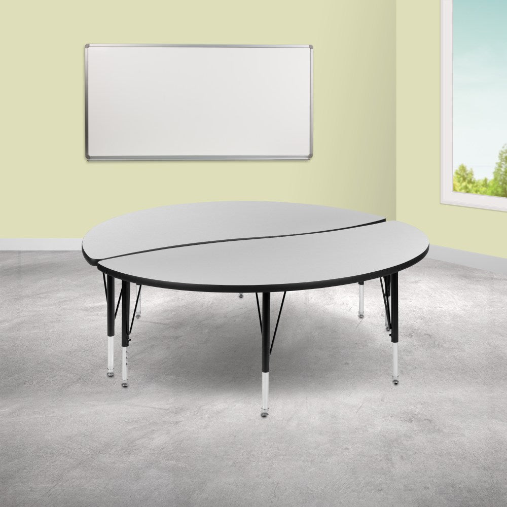 Flash Furniture Circle Wave Flexible Thermal Laminate 2-Piece Activity Table Set With Height-Adjustable Short Legs, 25-1/4inH x 60inW x 30inD, Gray