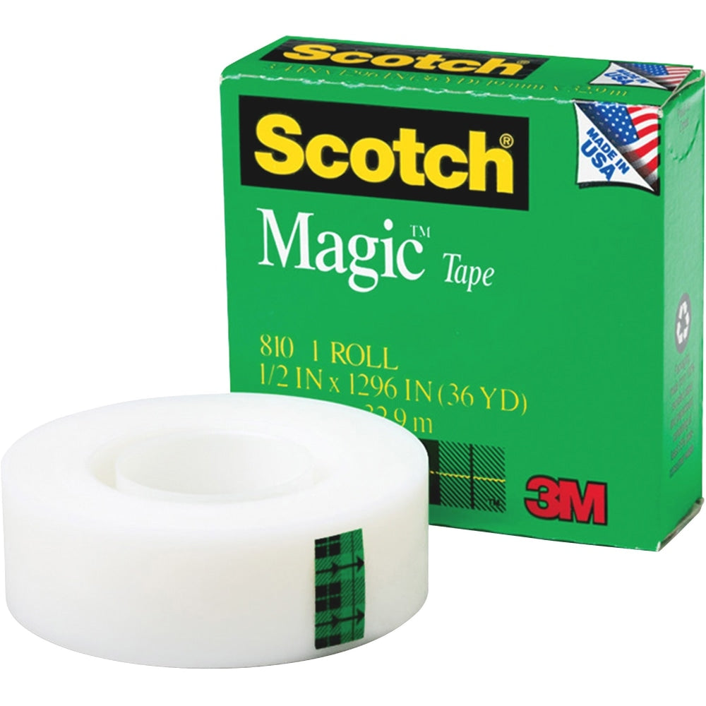 Scotch Magic Tape, 0.5in x 108ft, Clear, Pack Of 12 Rolls