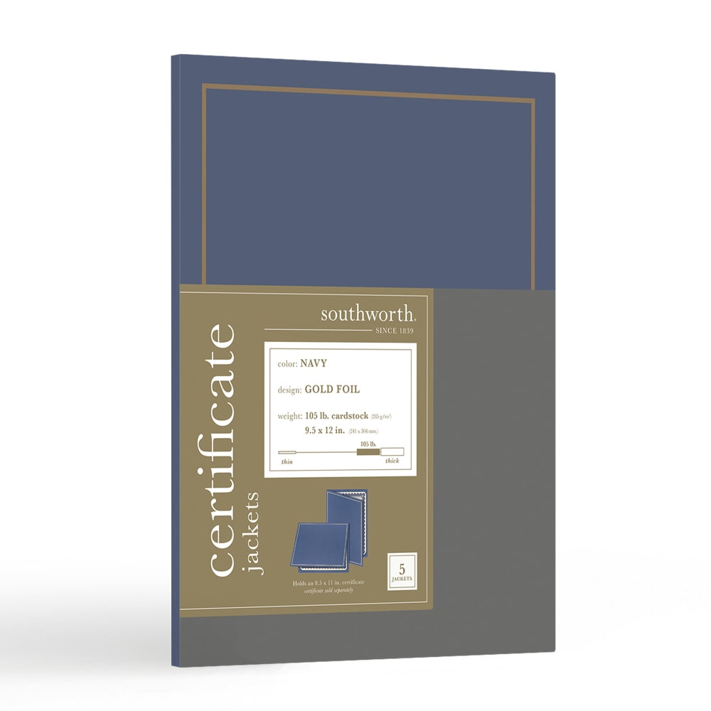 Southworth Certificate Jackets, Navy/Gold Foil Border, Pack Of 5