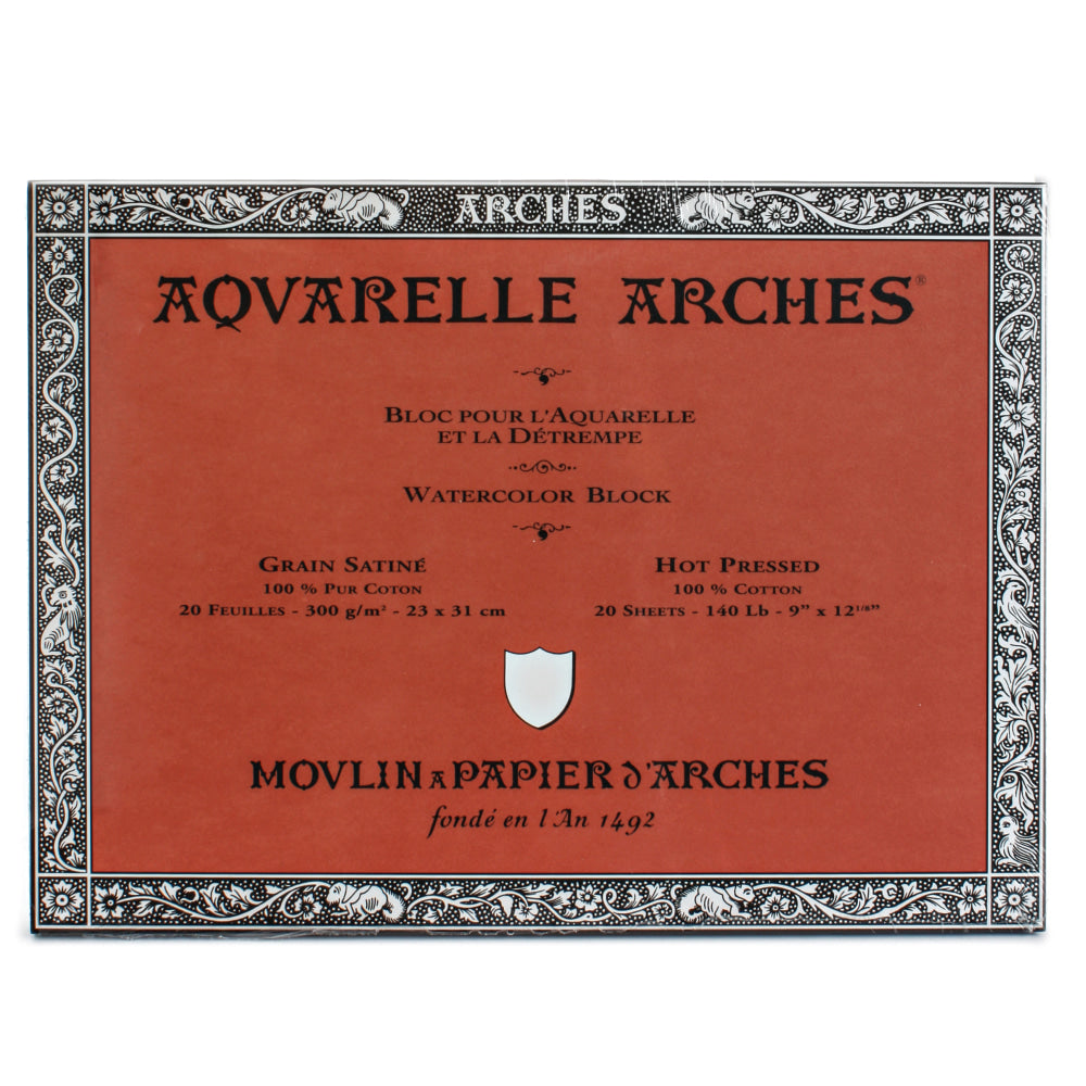 Arches Aquarelle Watercolor Block, 140 Lb, Hot Press, 9in x 12in