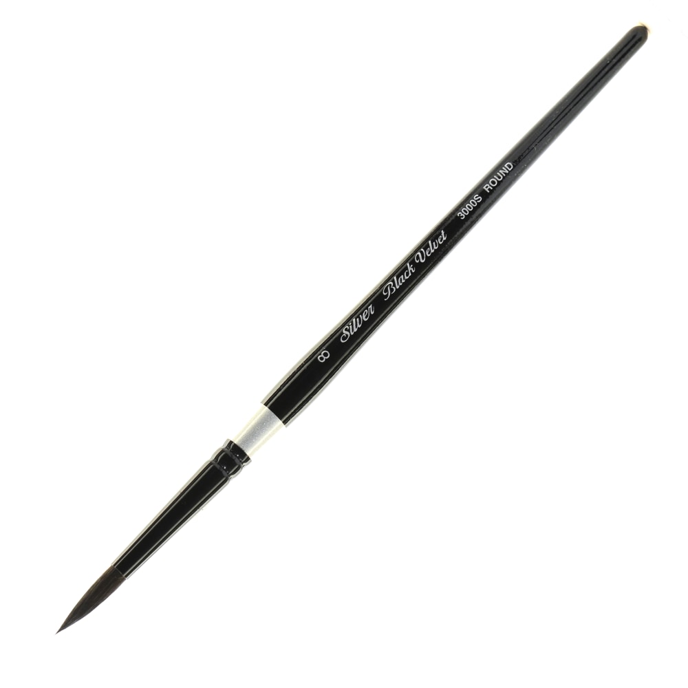 Silver Brush 3000S Black Velvet Series Paint Brush, Size 8, Round Bristle, Squirrel Hair/Synthetic Filament, Multicolor