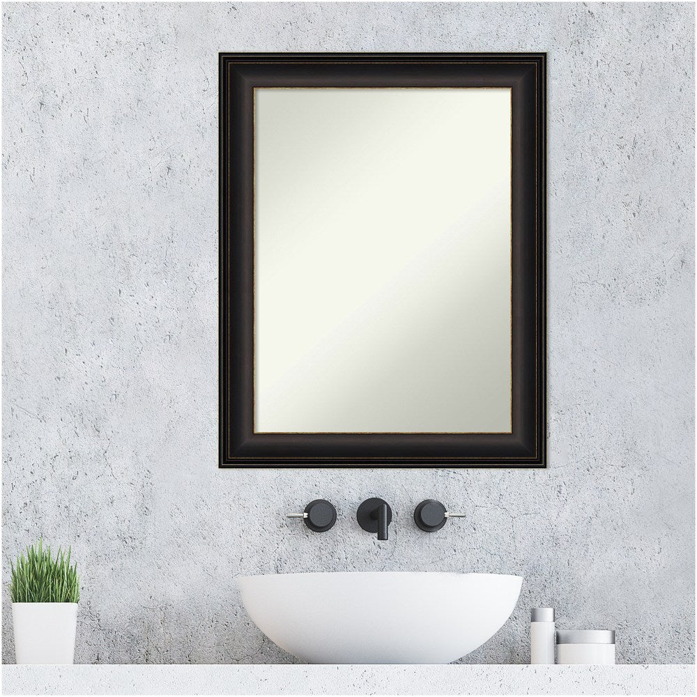 Amanti Art Non-Beveled Rectangle Framed Bathroom Wall Mirror, 28-1/2in x 22-1/2in, Trio Oil-Rubbed Bronze