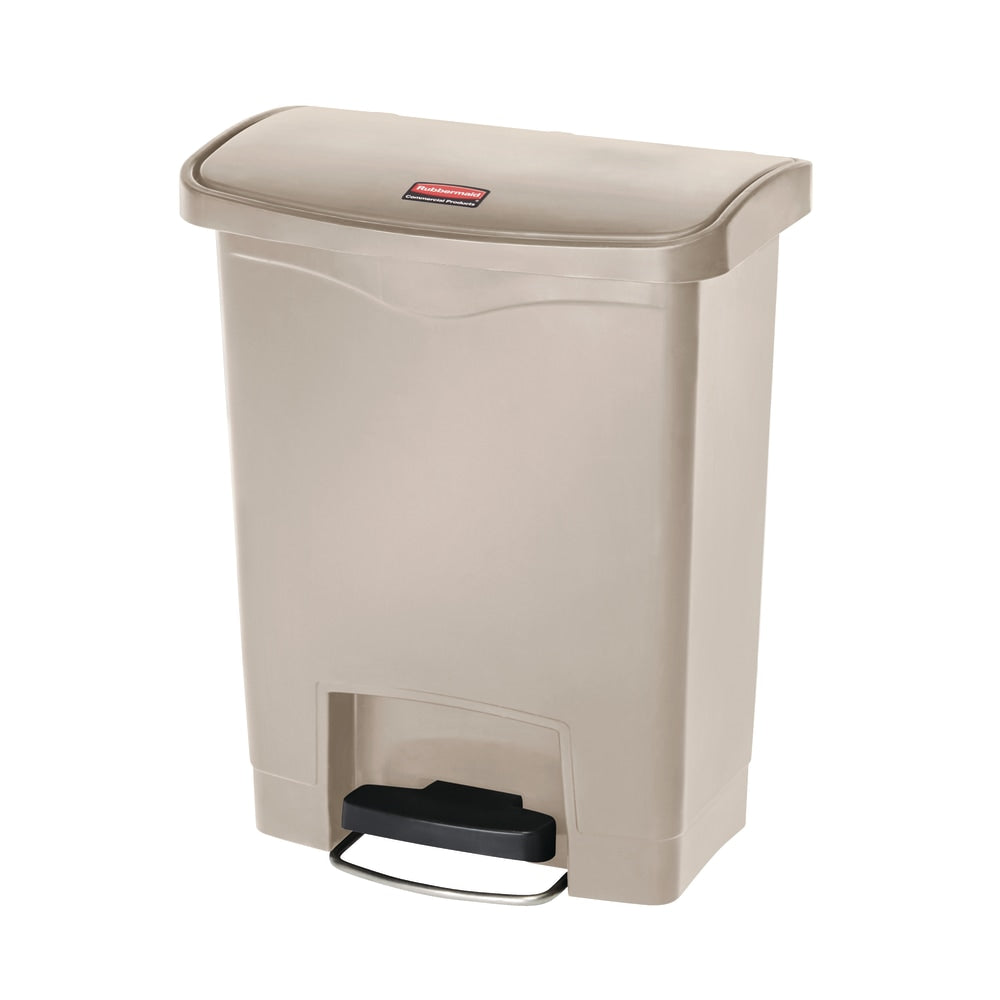 Rubbermaid Slim Jim Rectangular Plastic Wastebasket, Step-On, 8 Gallons, Beige