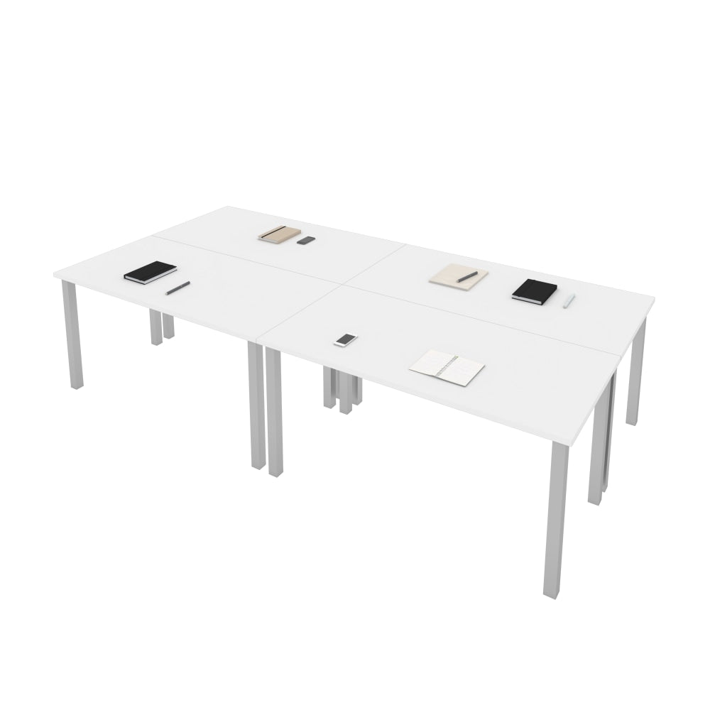 Bestar Universal 60inW Table Computer Desks With Square Metal Legs, White, Set Of 4 Computer Desks