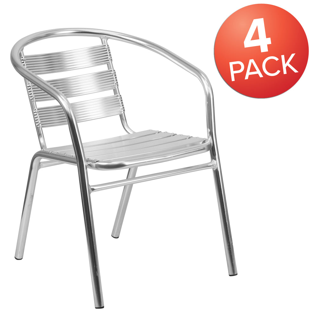 Flash Furniture Lila Heavy-Duty Aluminum Commercial Indoor/Outdoor Restaurant Stack Chairs With Triple Slat Back, Gray, Set Of 4 Chairs