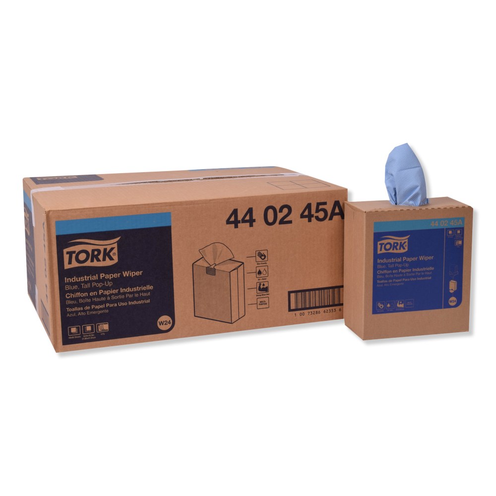 Tork Industrial 4-Ply Paper Wipers, 8-1/2in x 16-1/2in, Blue, 90 Towels Per Box, Carton Of 10 Boxes