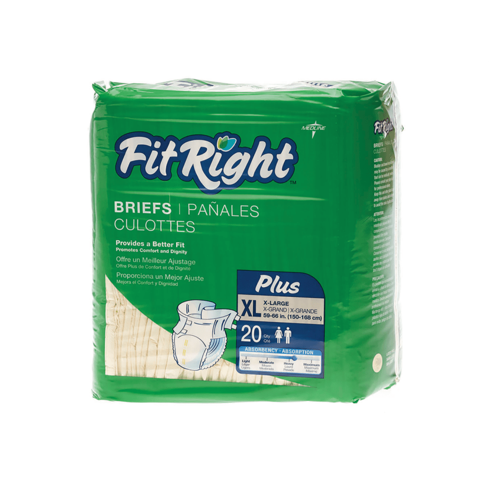 FitRight Plus Disposable Briefs, X-Large, 59 - 66in, Yellow, 20 Briefs Per Bag, Case Of 4 Bags