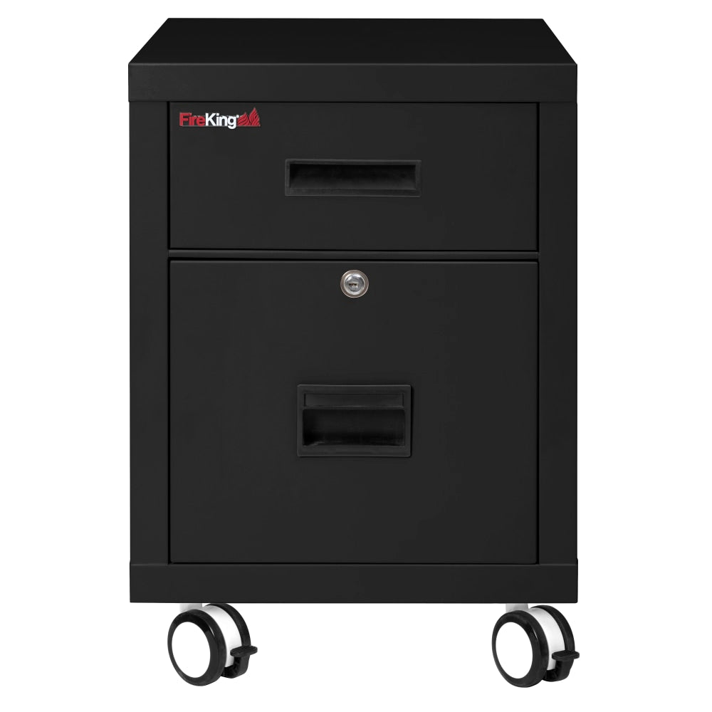 FireKing 18inW Vertical 2-Drawer Mobile Locking Fireproof File Cabinet, Metal, Black, White Glove Delivery