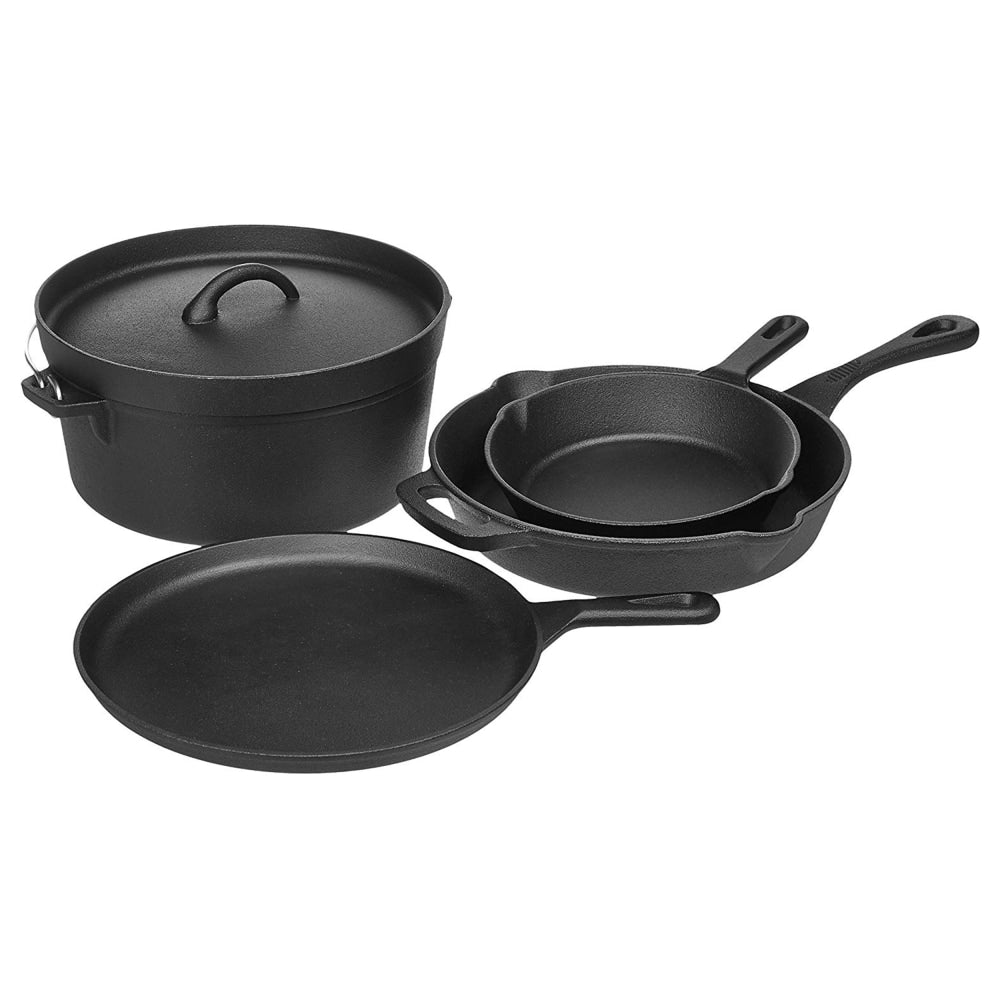 MegaChef Pre-Seasoned 5-Piece Cast Iron Cookware Set, Black