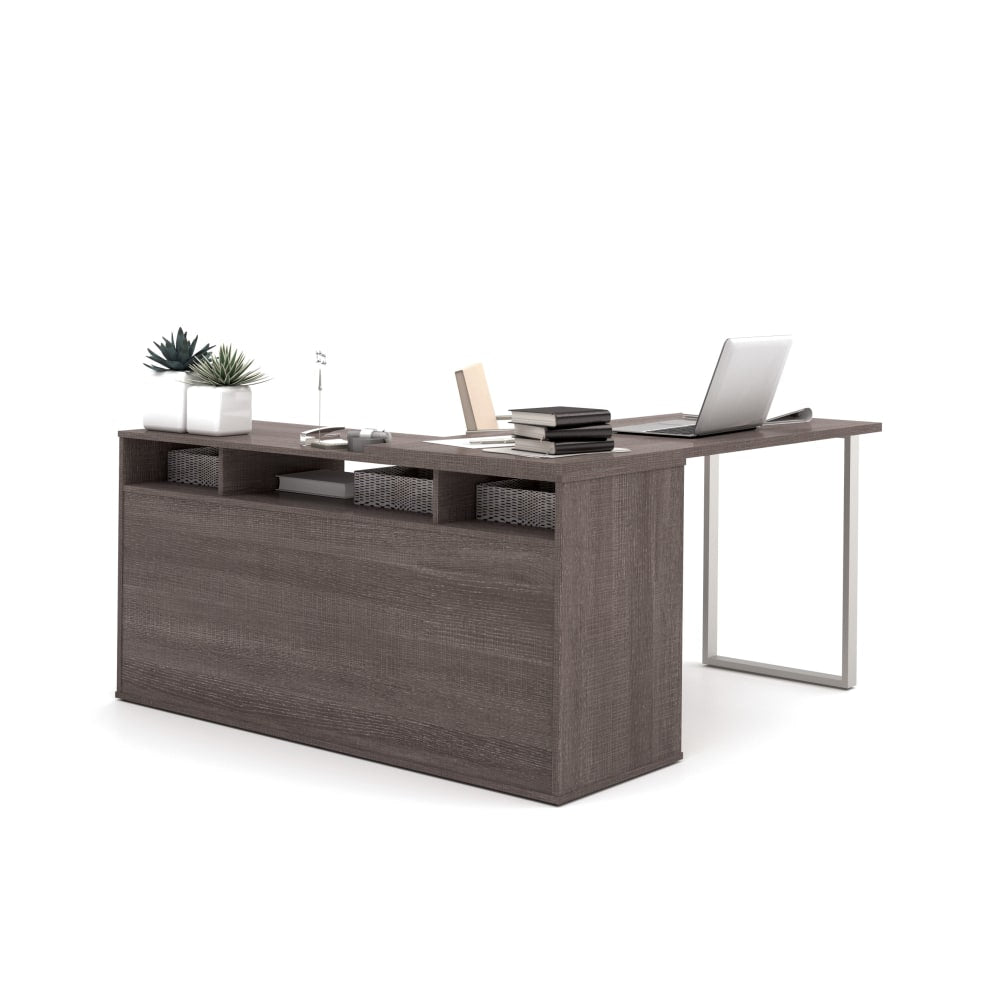 Bestar Solay 60inW L-Shaped Corner Desk, Bark Gray