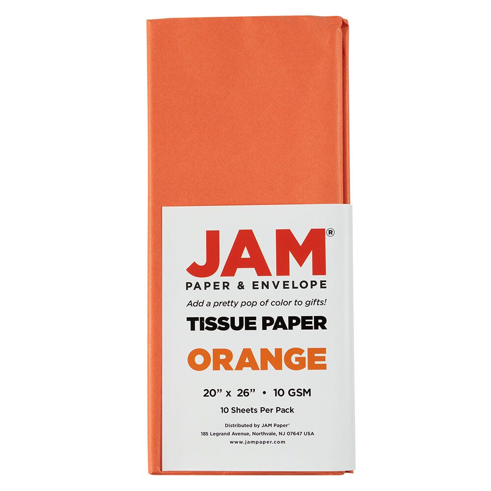 JAM Paper Tissue Paper, 26inH x 20inW x 1/8inD, Orange, Pack Of 10 Sheets