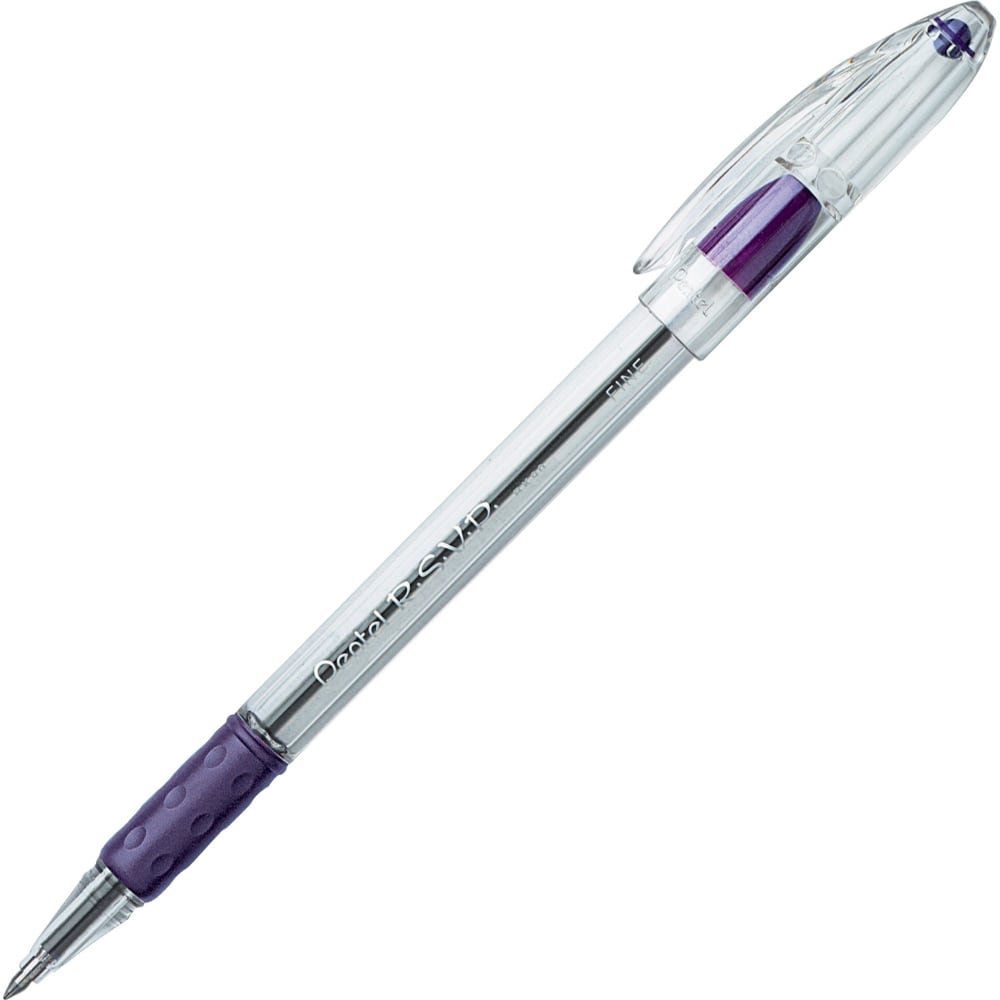 Pentel R.S.V.P. Ballpoint Stick Pens, Fine Point, 0.7 mm, Clear Barrel, Violet Ink, Pack Of 12 Pens