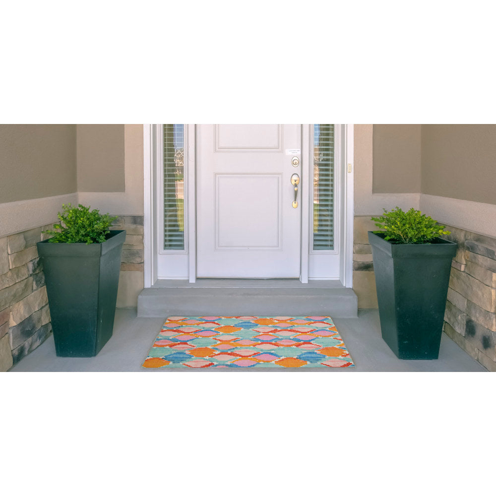 Linon Washable Outdoor Area Rug, Elmore, 2ft x 3ft, Aqua/Cream