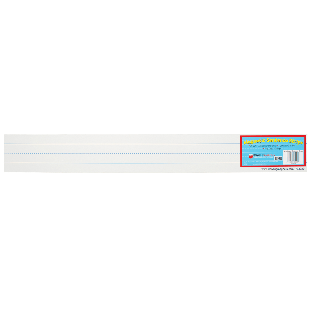 Dowling Magnets Large Magnet Sentence Strips, 3in x 24in", White, 10 Stripes Per Pack, Bundle Of 2 Packs