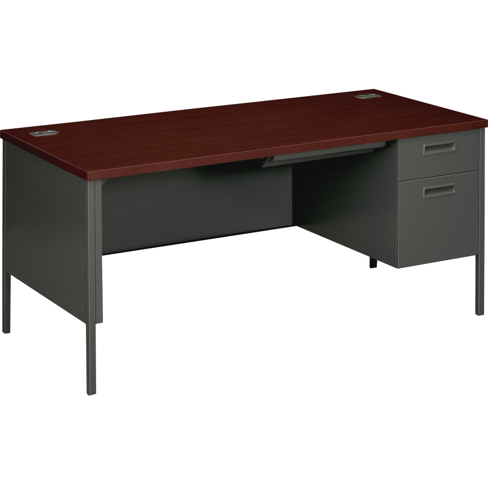 HON Metro Classic 66inW Right-Pedestal Computer Desk, Mahogany, Charcoal